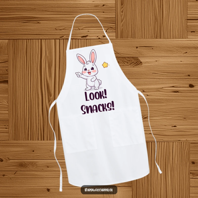 Funny apron with a cheerful bunny pointing excitedly, ready to help in the kitchen, a humorous and practical accessory for cooks.