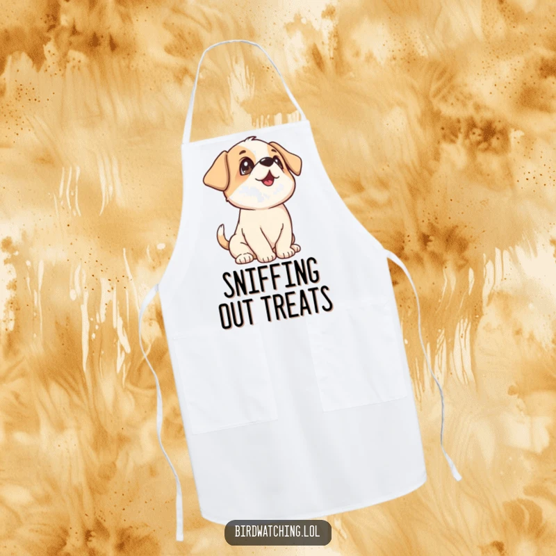 Funny Playful Puppy Apron: A funny and practical kitchen accessory with a happy puppy wagging its tail, perfect for dog-loving chefs.