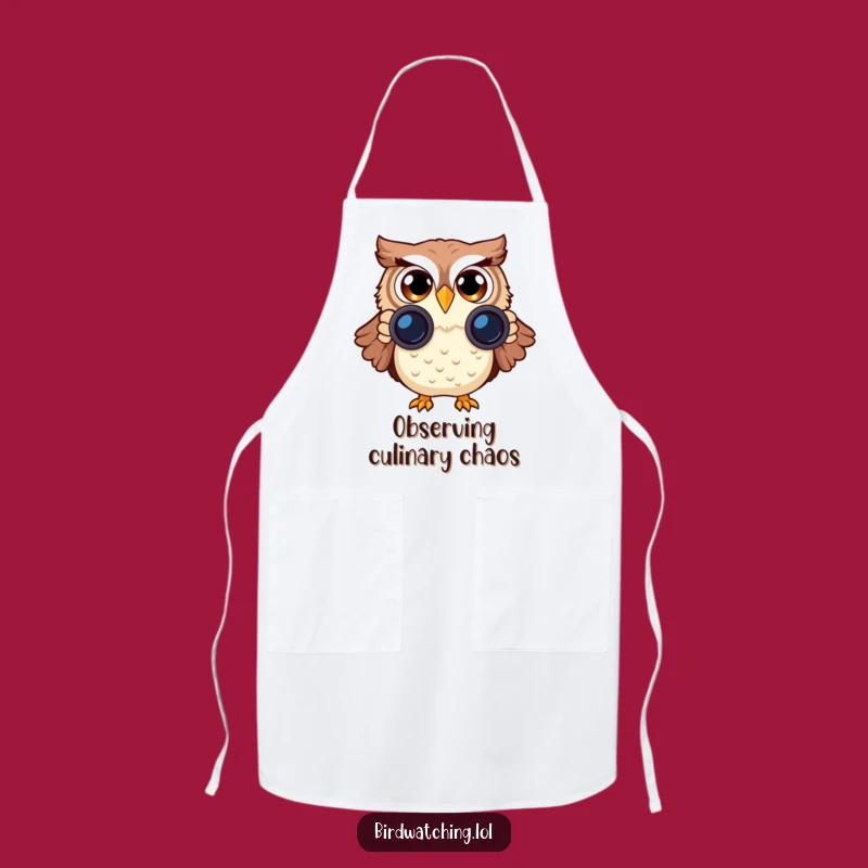 Funny Surprised Owl Apron: Kitchen Binocular Bird Watching Chef Wear