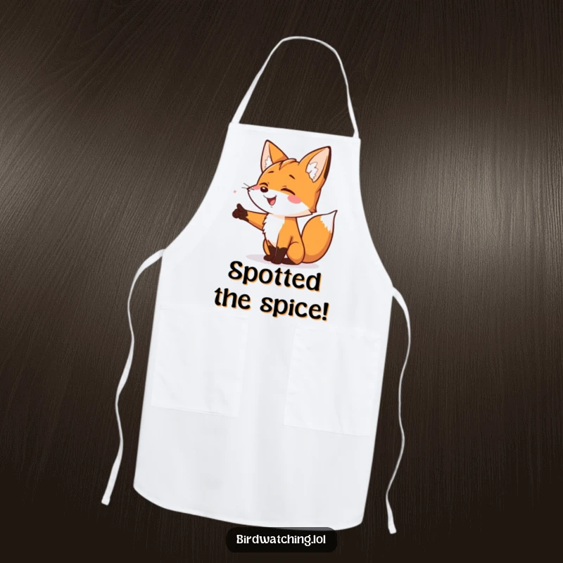 Funny Smiling Fox Apron: A funny and practical kitchen accessory with a smiling fox pointing excitedly, adding fun to cooking.