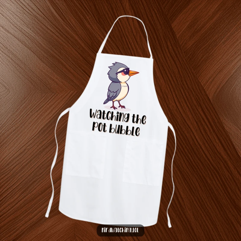 Funny Bird Watcher Apron: Determined person surveying horizon, ideal for cooking, adding observational humor to the kitchen.