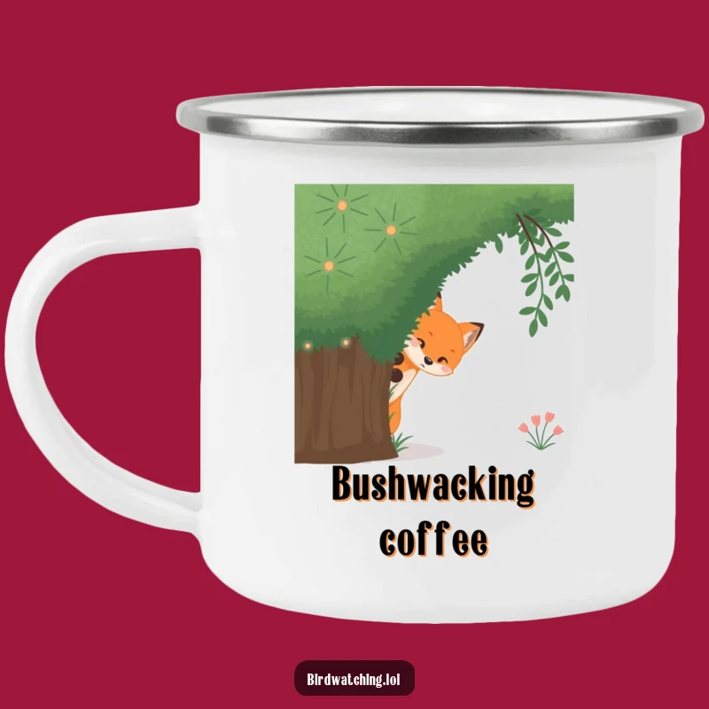 Funny Curious Fox Camping Mug: Stealthy Bush Peek Enamel Cup
