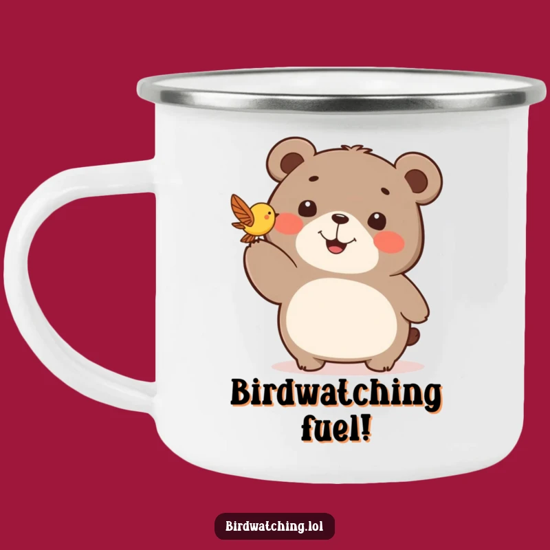 Funny Happy Bear Camping Mug - Excited Bird Spotter for Outdoors