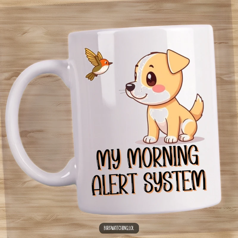 Funny, playful dog with ears perked, intently spotting a distant bird, ready for a chase.