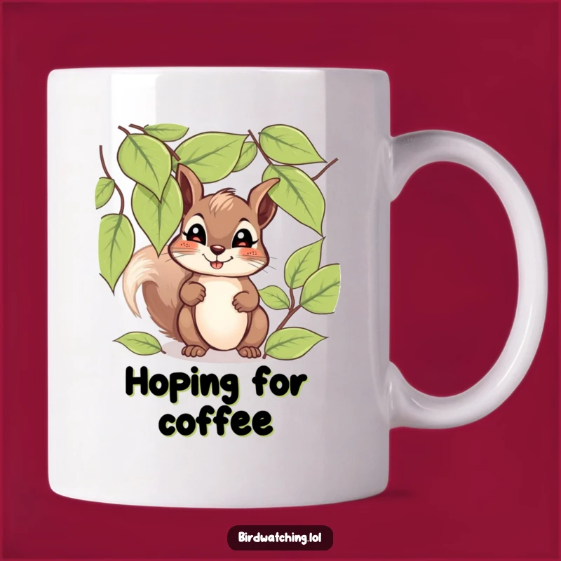 Funny Giggling Squirrel Mug: Hopeful Peek Through Leaves Gift for Joyful Folks