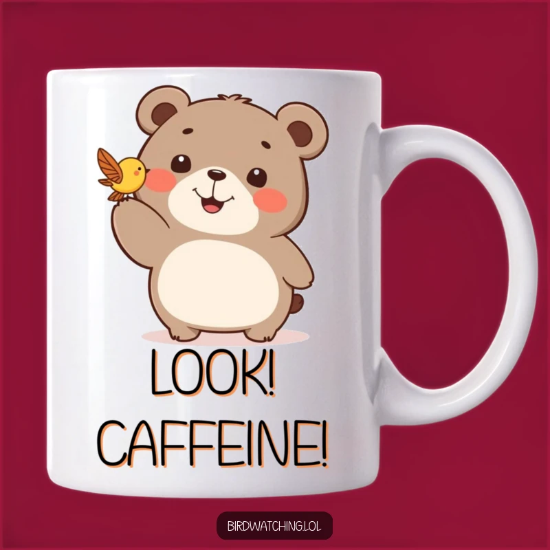 Funny Happy Bear Mug - Excited Bird Pointer Gift for Nature Enthusiasts