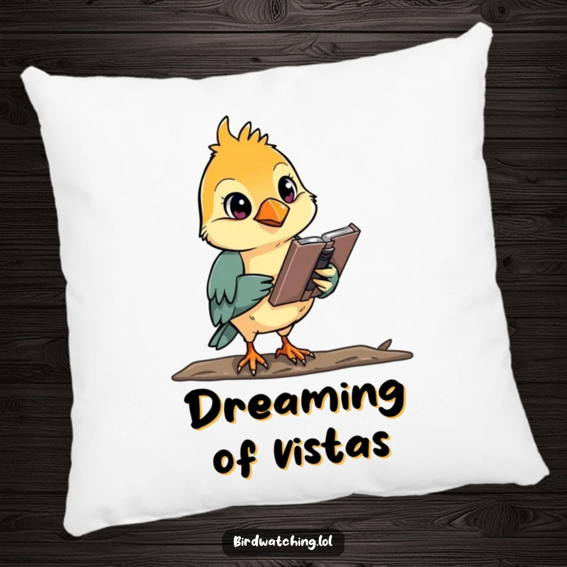 Funny bird watcher intently sketching, focused and artistic, soft and humorous decorative pillow.