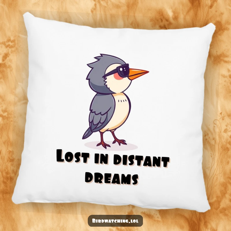 Funny Bird Watcher Pillow: Determined person surveying horizon, comfortable and decorative, bringing focus and humor.