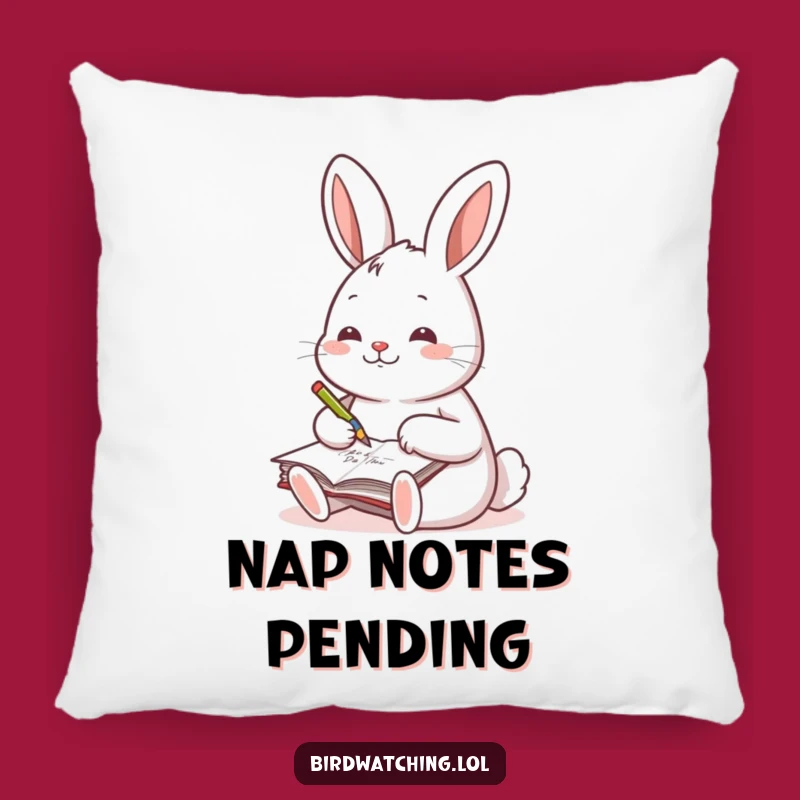 Funny Cheerful Rabbit Pillow, Cozy Journaling Cushion, Writer's Comfort Gift