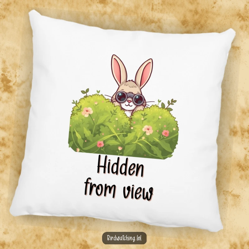 Funny Curious Rabbit Pillow: A soft and humorous cushion depicting a curious rabbit peeking with binoculars, perfect for cozy observation.