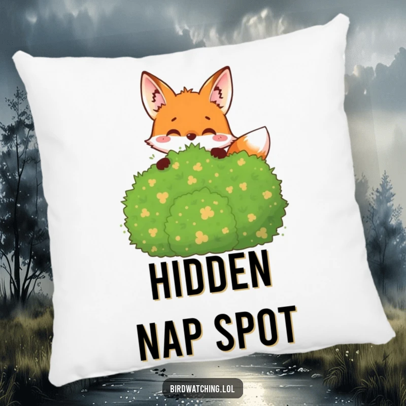 Funny Pillow: A joyful fox peeking from behind a bush, providing comfort and a touch of playful observation.