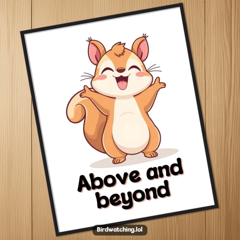 Funny Squirrel Sky-Gazer Digital Art: Cheerful squirrel gesturing wildly to the sky, instant wall art for joy.