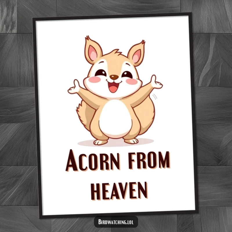 Funny squirrel digital art print, cheerfully gesturing wildly towards the sky, capturing the spirited joy of nature.