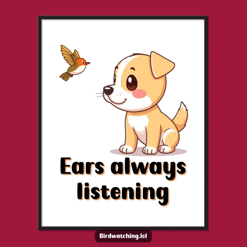 Funny Dog Bird Spotting Digital Art Print: Instant Canine Humor, Perfect Gift