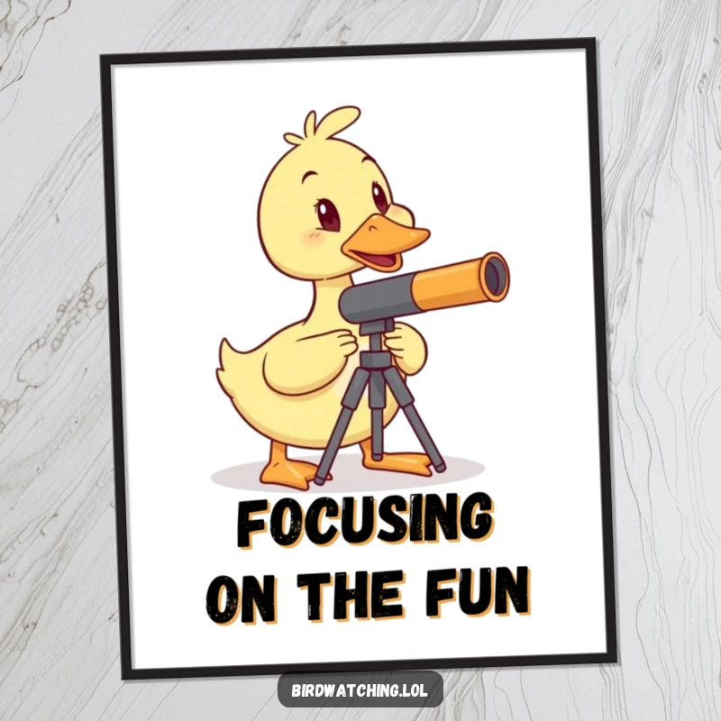 Funny duck telescope digital art print, wobbly duck balancing, instant download, humorous decor gift.