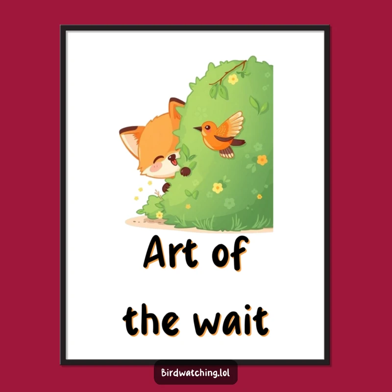 Funny Fox Bird Watching Digital Art: Instant Whimsy Download, Perfect Funny Gift