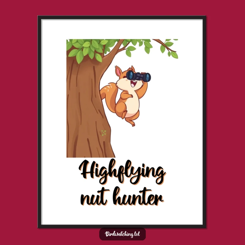 Funny Leaping Squirrel Digital Print: Instant Binocular Adventure Art