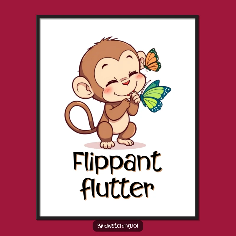 Funny Monkey Tickle Digital Art Print: Playful Primate Butterfly Download