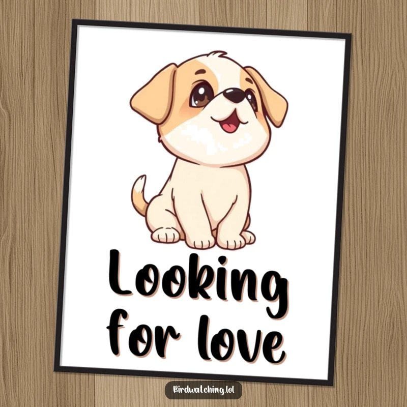 Funny Playful Puppy Digital Art Print: A downloadable, humorous artwork of a happy puppy wagging its tail and looking upwards.