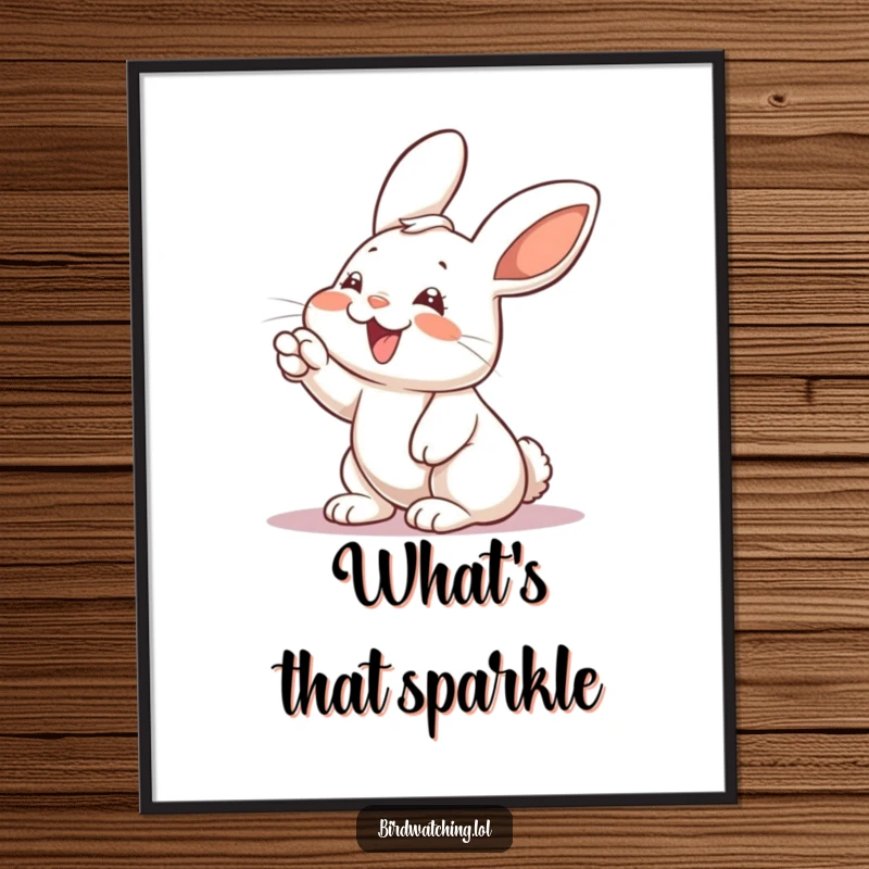 Funny rabbit digital art print, giggling and pointing excitedly, capturing the cheerful spirit of discovery.
