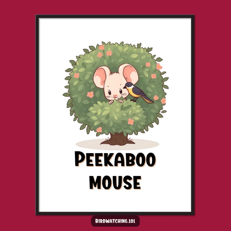 Funny Shy Mouse Digital Art - Adorable Bird Watching Print for Walls