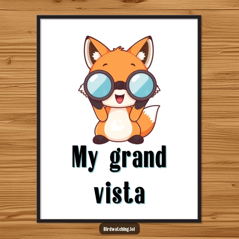 Funny Fox Digital Art Print: A happy fox character peering through oversized binoculars, perfect for instant artistic decor.