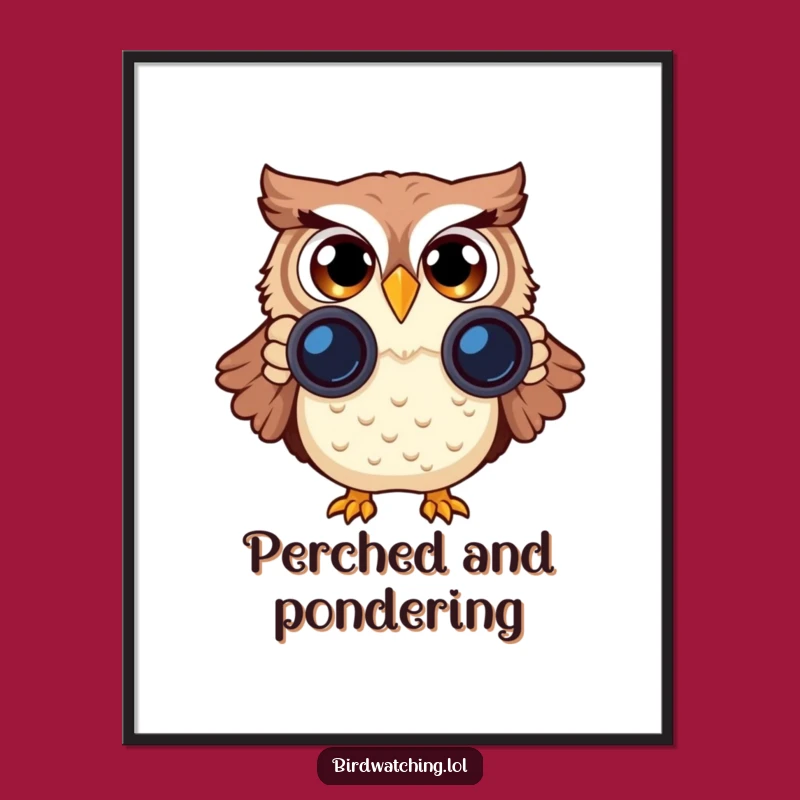 Funny Surprised Owl Digital Print: Instant Binocular Bird Watching Joy