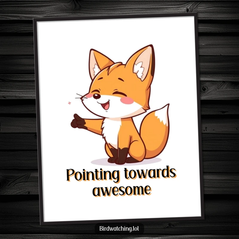 Funny Smiling Fox Digital Art Print: A downloadable, humorous artwork of a smiling fox pointing excitedly, full of anticipation.