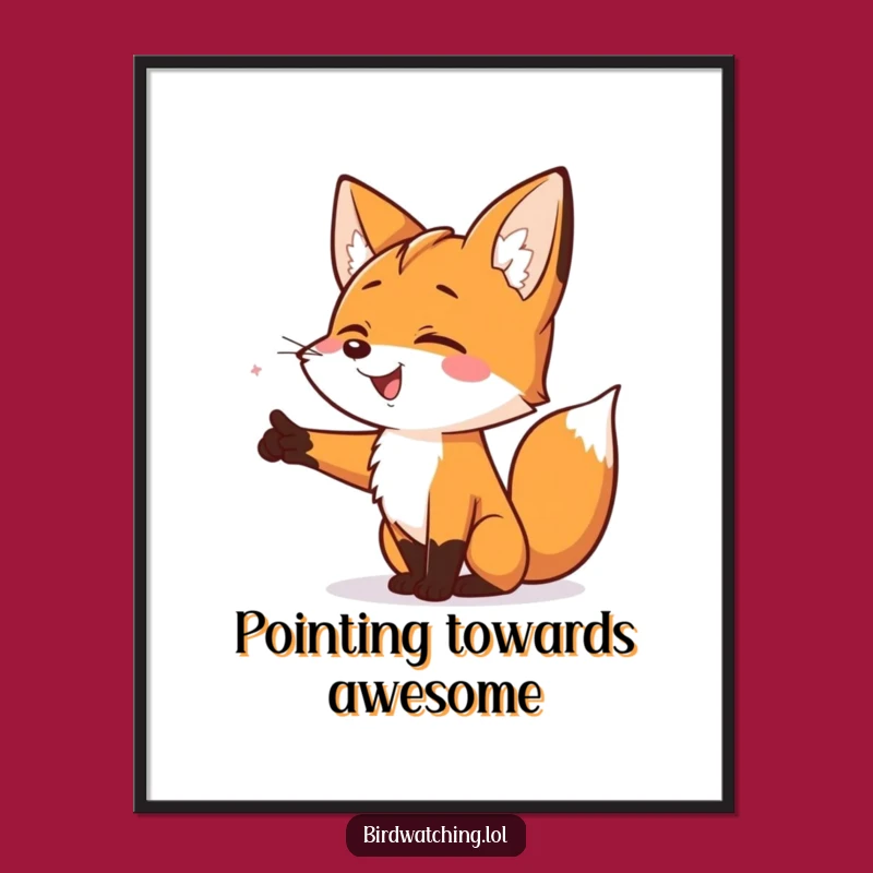 Funny Smiling Fox Digital Print: Instant Excitement Pointing Art