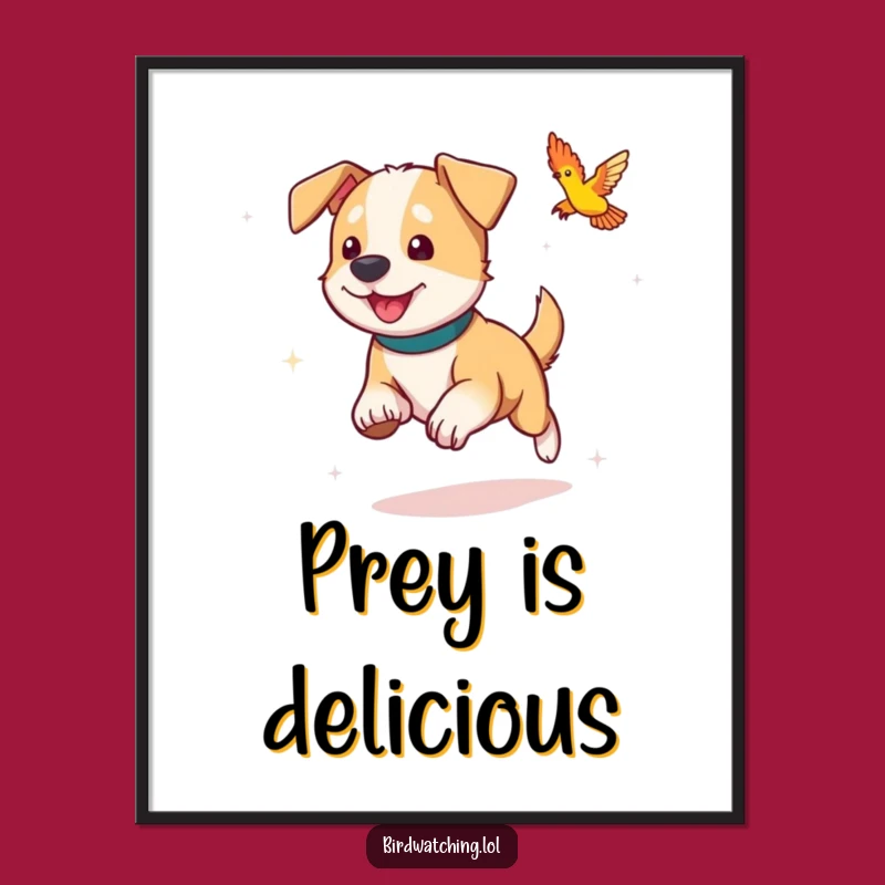 Funny Dog Digital Art: Playful Bird Chasing Print Gift