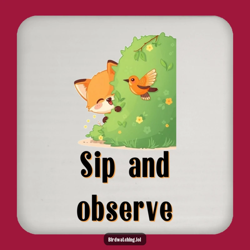 Funny Fox Bird Watching Coaster Set: Protect Surfaces with Playfulness, Perfect Funny Gift