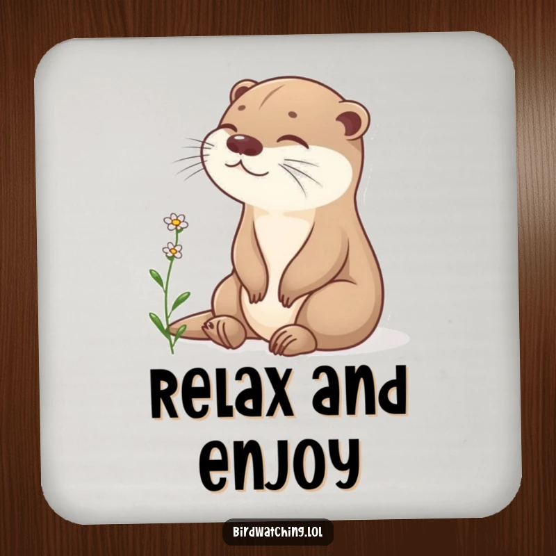 Funny otter coaster set, content otter sitting peacefully, observing, protecting surfaces, humorous home decor gift.