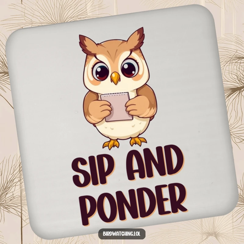 Funny proud owl coaster depicting an owl with a notepad, adding a touch of cleverness and protection to any surface.