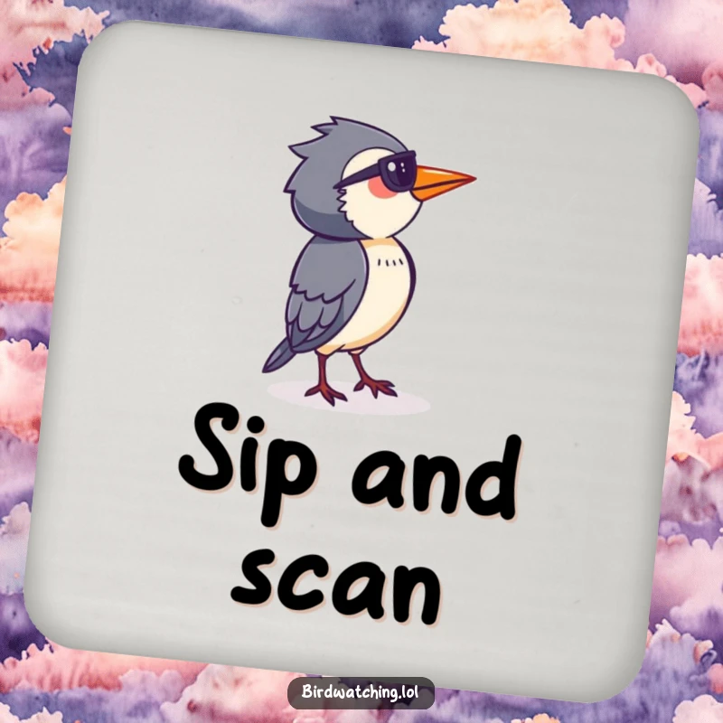 Funny Bird Watcher Coasters: Determined person surveying horizon, protecting surfaces with observational humor and style.