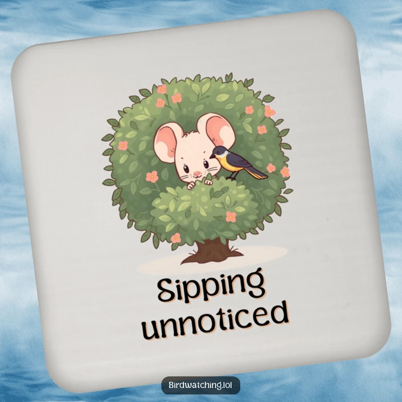 Funny shy mouse coasters, peeking out to watch a bird, adding cute and funny protection to drinks.