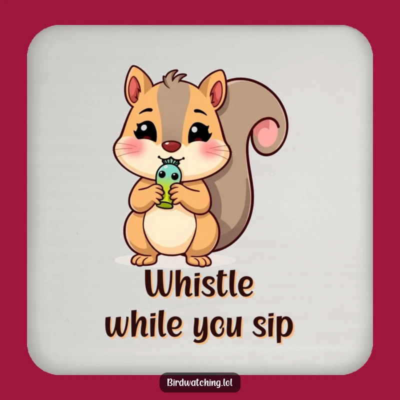 Funny Squirrel Drink Coaster: Cheerful Bird Whistle Protector, Unique Funny Gift