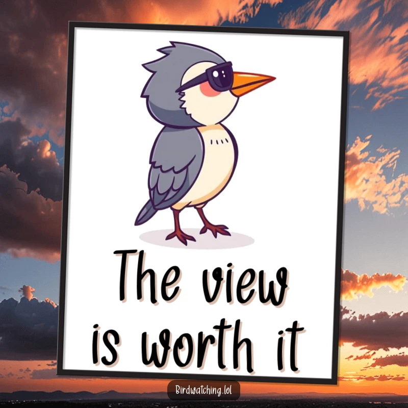 Funny Bird Watcher Poster: Determined person intently surveying the horizon, perfect wall art for observers.