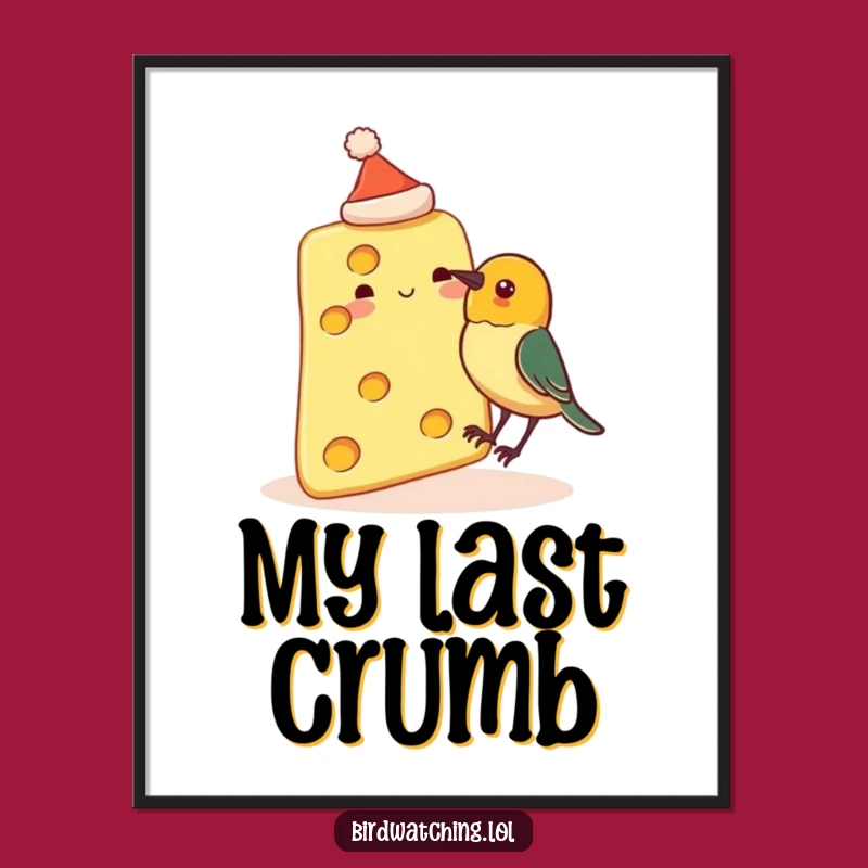Funny Cheese Hat Bird Peck Poster - Quirky Food Art Gift