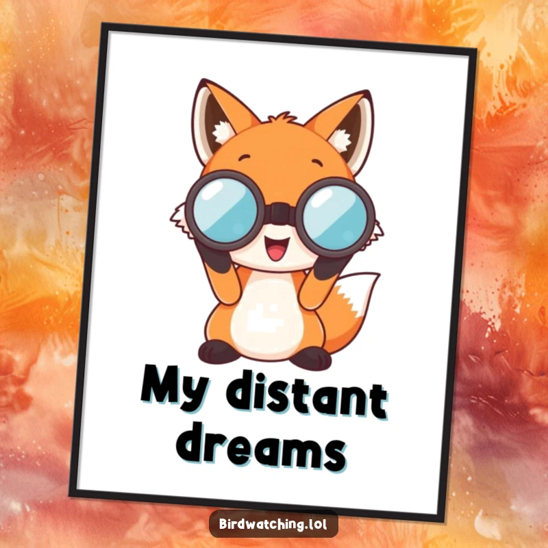 Funny Fox Poster: A cheerful fox using oversized binoculars to observe the world, bringing humor to wall decor.