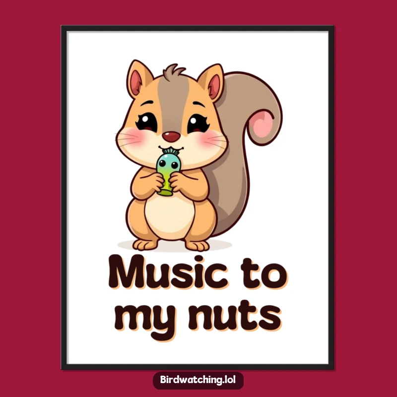 Funny Squirrel Poster with Bird Whistle: Cheerful Wall Art, Quirky Funny Gift for Decor