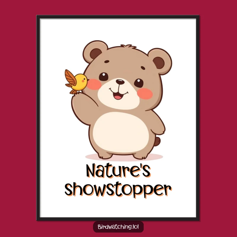 Funny Happy Bear Poster - Excited Bird Art for Cheerful Walls