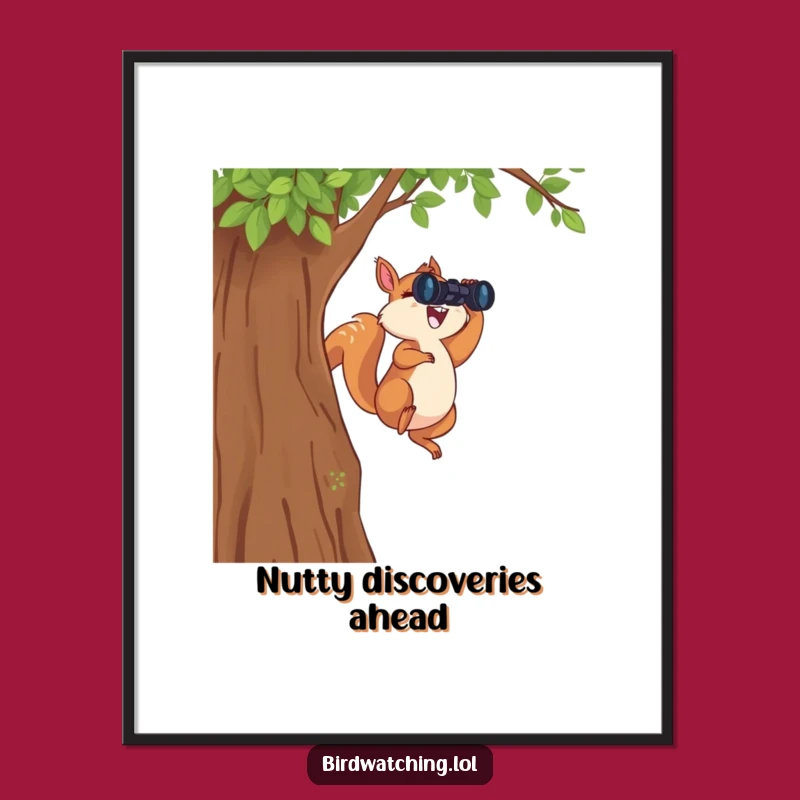 Funny Leaping Squirrel Poster: Energetic Binocular Adventure Wall Art