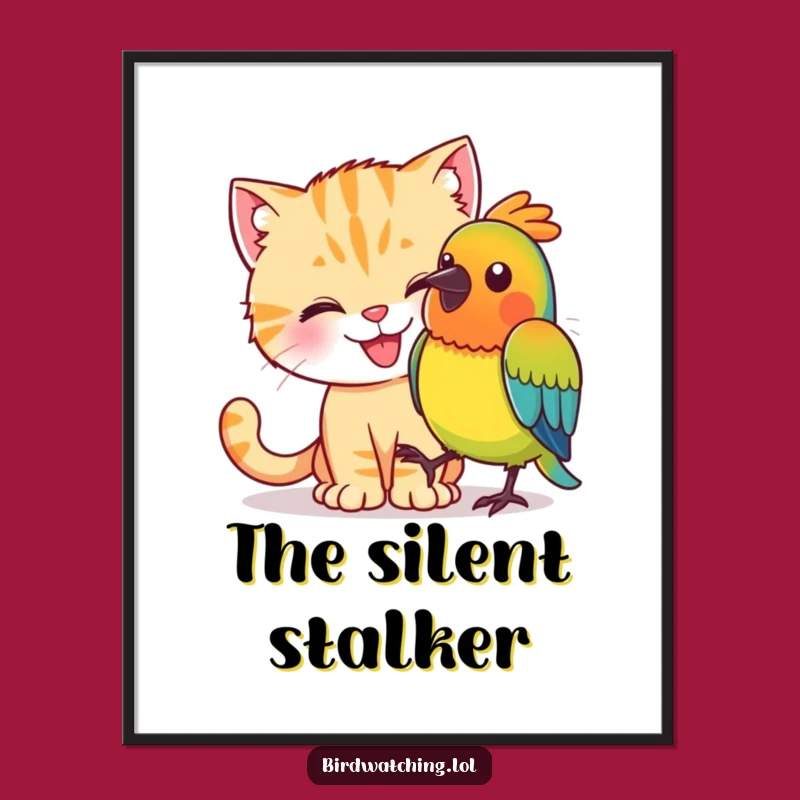 Funny Cat Bird Sneak Poster: Whimsical Feline Art, Perfect Home Decor Gift
