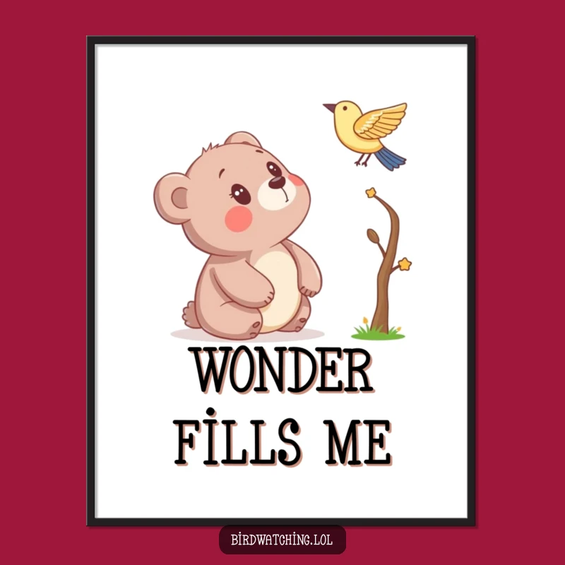 Funny Bear and Bird Poster - Artful Wonder, Ideal Humorous Gift