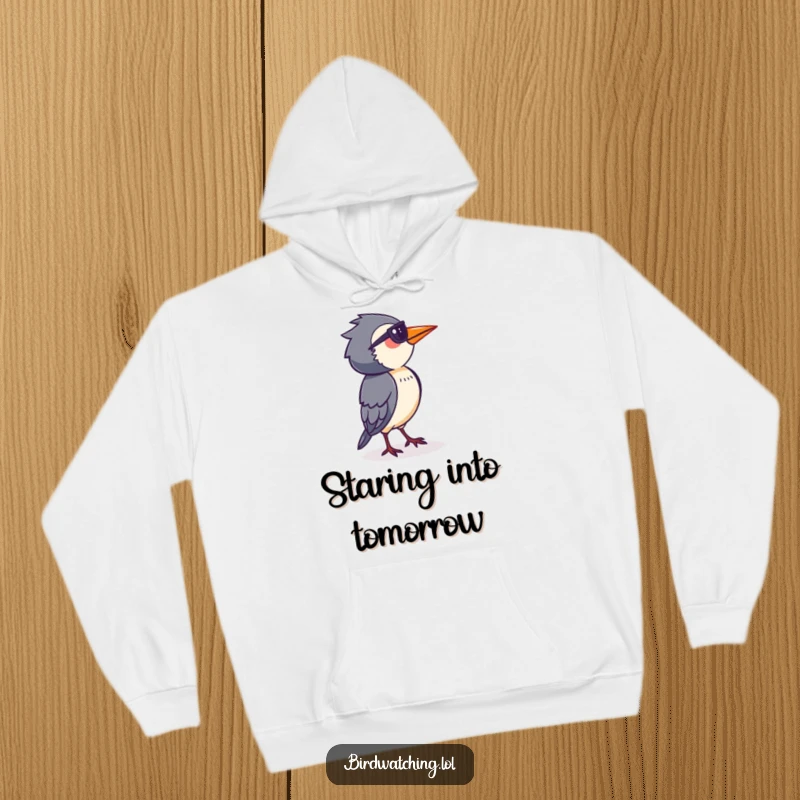 Funny Bird Watcher Hoodie: Determined person intently surveying the horizon, offering warmth for dedicated observation.