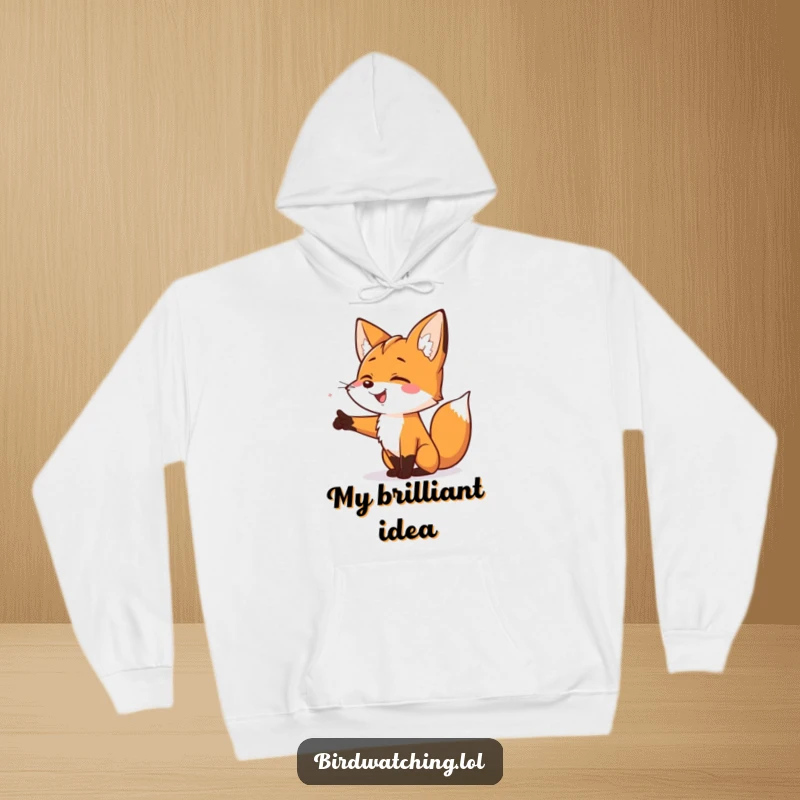 Funny Smiling Fox Hoodie: A warm and humorous sweatshirt featuring a smiling fox pointing excitedly into the distance.