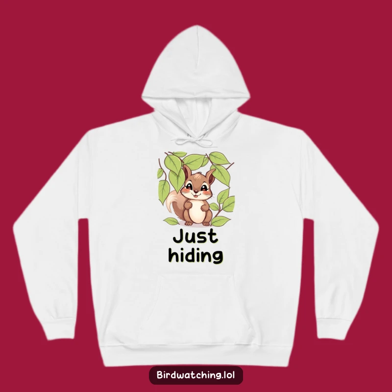 Funny Giggling Squirrel Hoodie: Cozy Hopeful Peek Through Leaves Sweatshirt