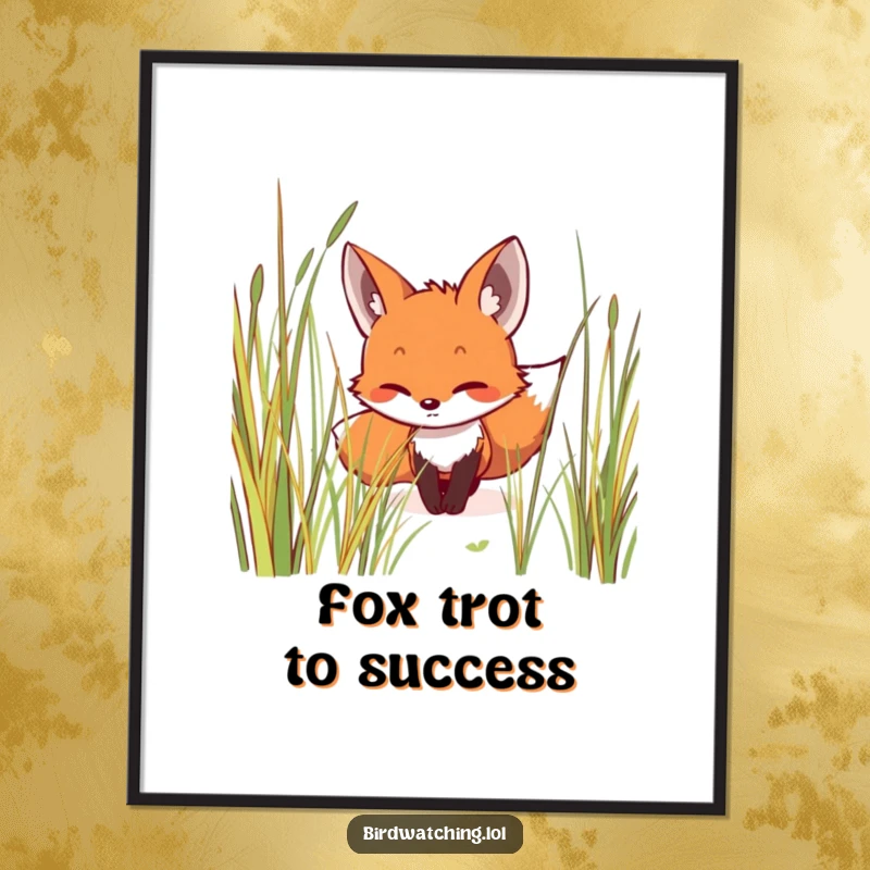 Funny Free Printable Wall Art featuring a cunning fox creeping silently through tall grass, looking focused and sly.