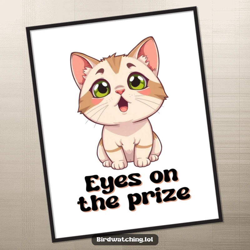 Funny Free Printable Wall Art: A curious cat looking upwards with wide, surprised eyes, adding humor.