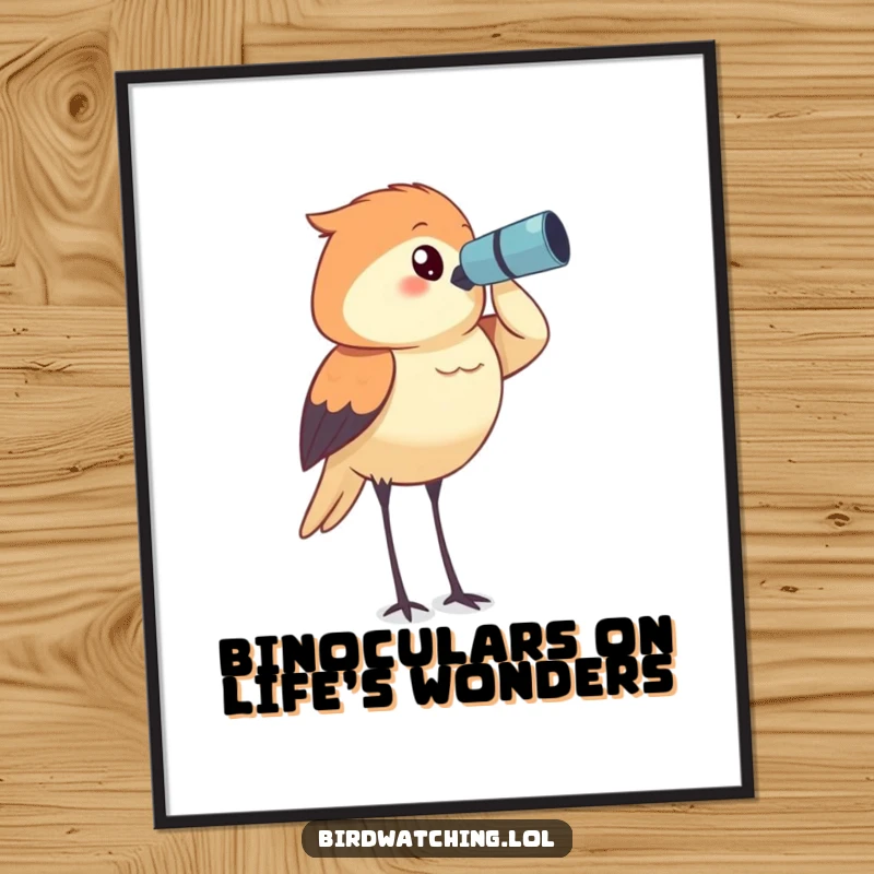 Funny Free Printable Wall Art: Determined bird watcher intently surveying the horizon, perfect decor.